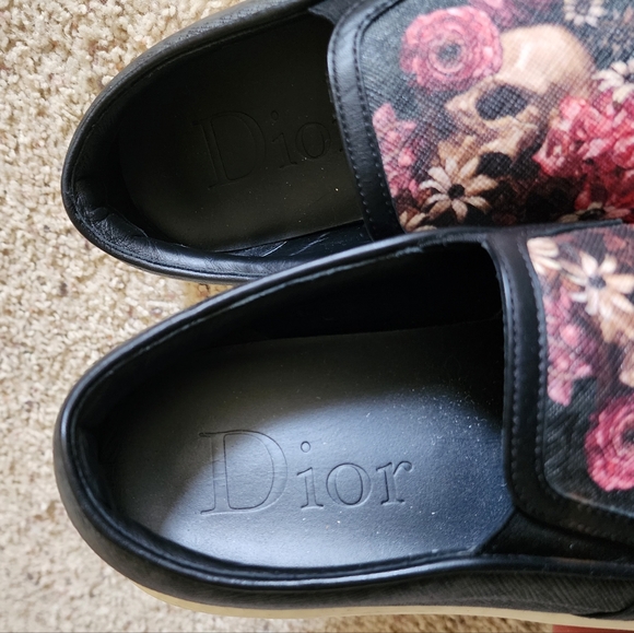 Christian Dior Homme Black Pink Floral Skulls Oblique Monogram Slip Loafers 40 - Picture 6 of 8
